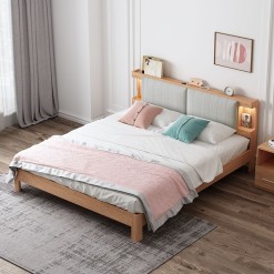 A家北欧软靠布艺双人床极简北欧风格1.5米1.8米三色床简约卧室
