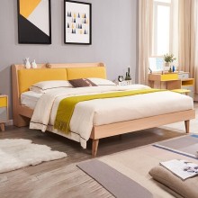 A家北欧双人床单人床实木框床彩色北欧架子1.5米1.8米床现代