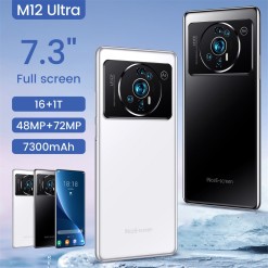 跨境手机M12 Ultra 真4G 安卓11 真穿孔7.3大屏 